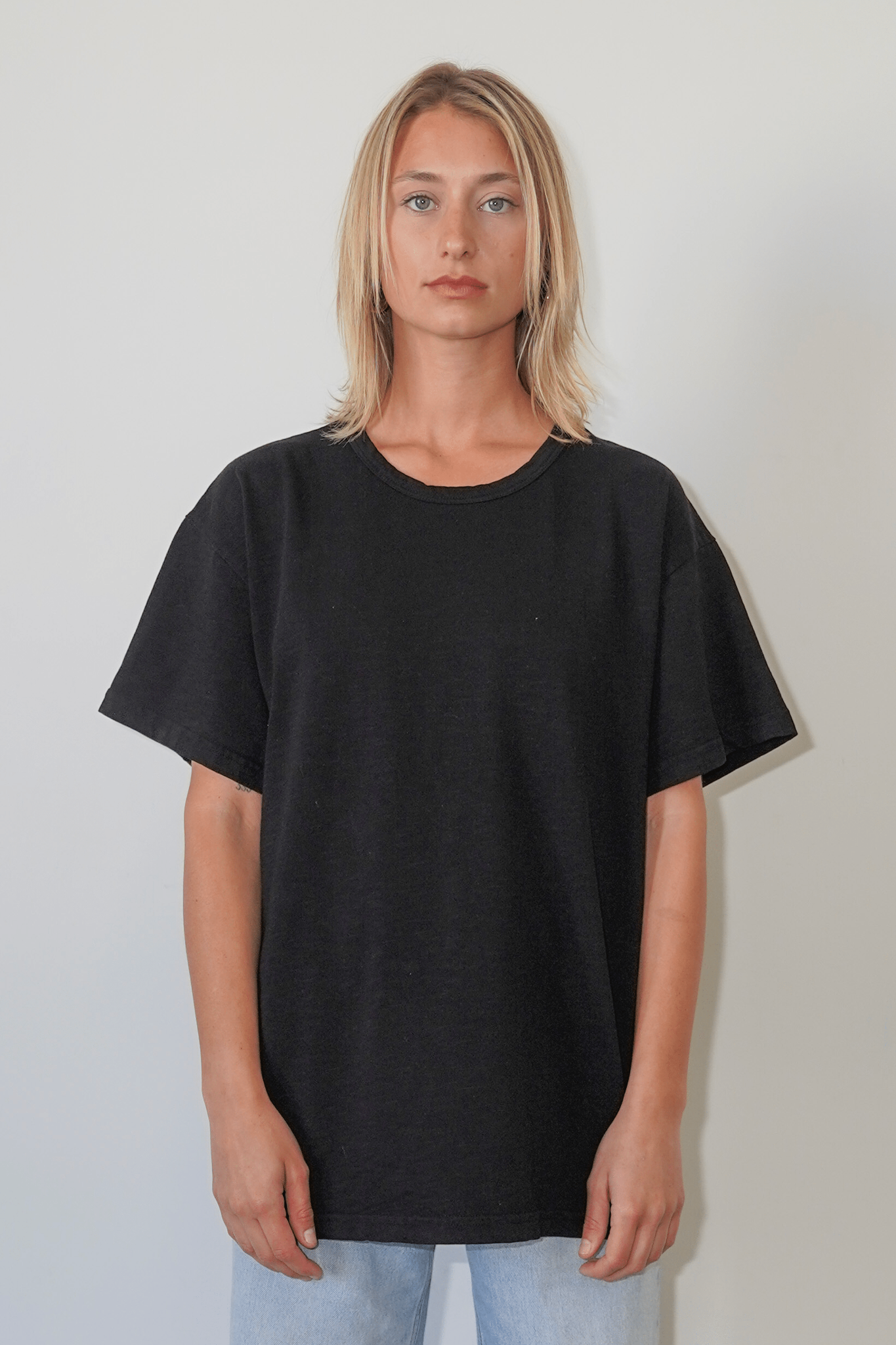 UNBRANDED 100% Cotton Jersey Slub Tee Black Made in Los Angeles USA