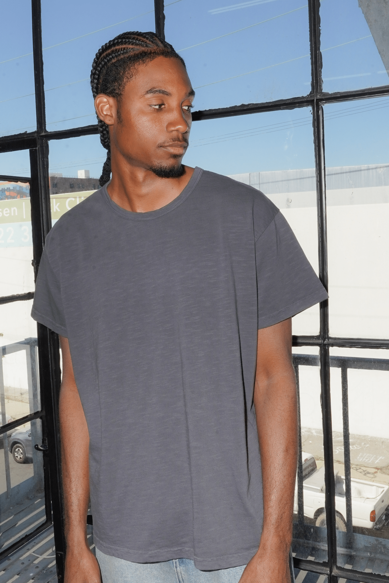 UNBRANDED 100% Cotton Jersey Slub Tee Grey Made in Los Angeles USA