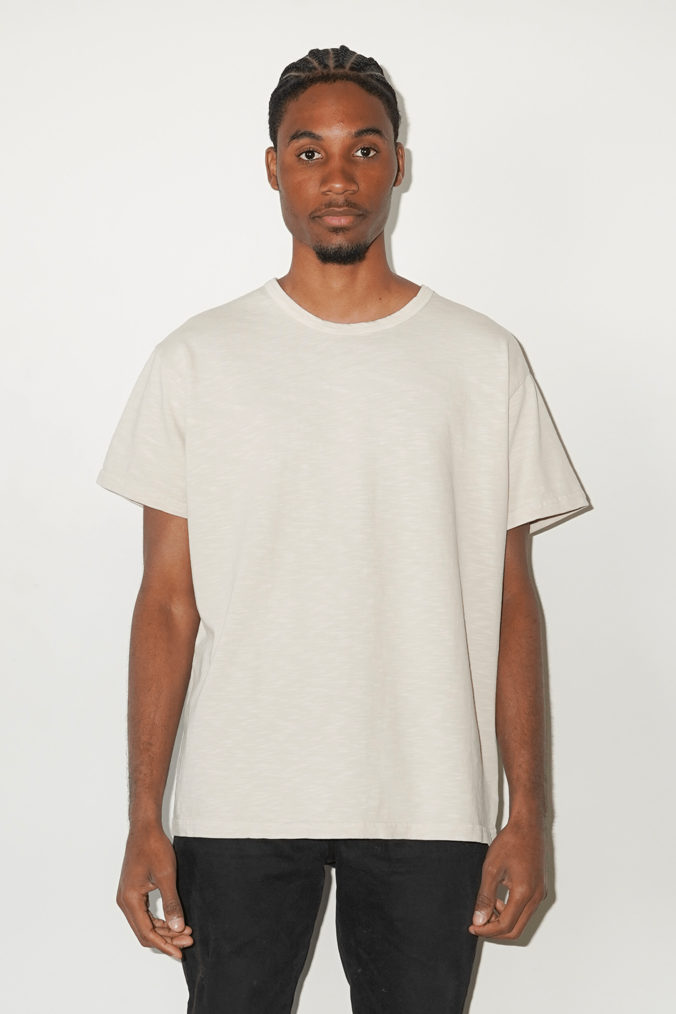 UNBRANDED 100% Cotton Jersey Slub Tee Cream Made in Los Angeles USA