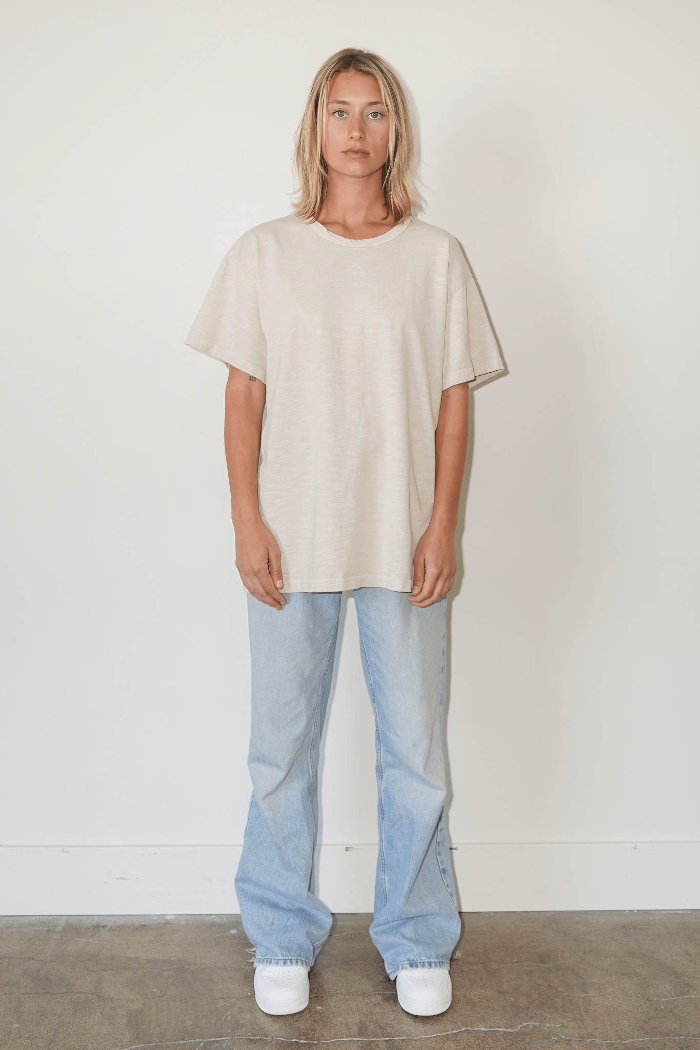 UNBRANDED 100% Cotton Jersey Slub Tee Cream Made in Los Angeles USA