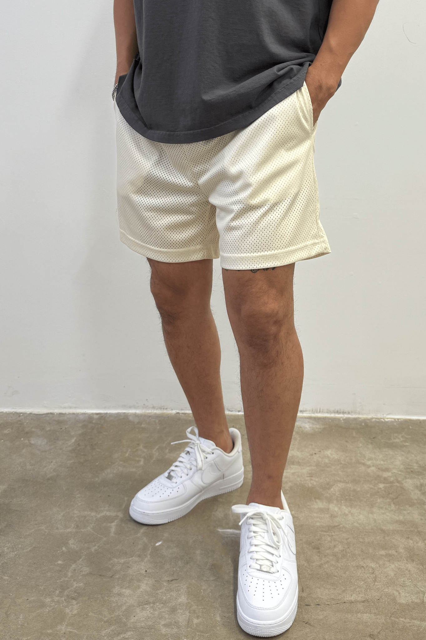 UNBRANDED 100% Polyester Mesh Short Cream Made in Los Angeles USA