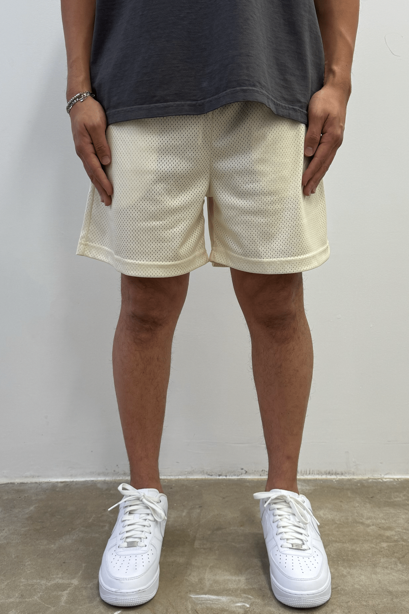 UNBRANDED 100% Polyester Mesh Short Cream Made in Los Angeles USA